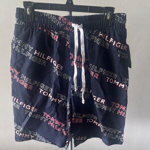 Tommy Hilfiger Navy Sleepwear Shorts with White Drawstring and Red Logo Print